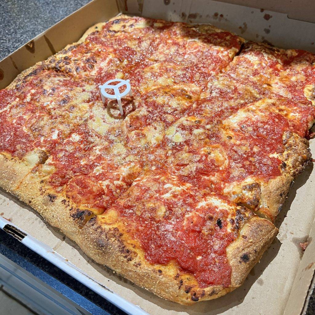 Tomato Pie From Pete's Pizza in Columbus Market in New Jersey